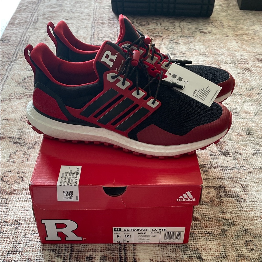 Adidas Ultraboost Red and Black Men's Athletic Shoes - Special Addition Rutgers